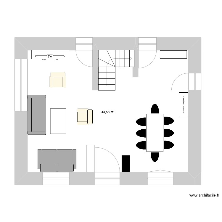 salon 2. Plan de 1 pièce et 44 m2