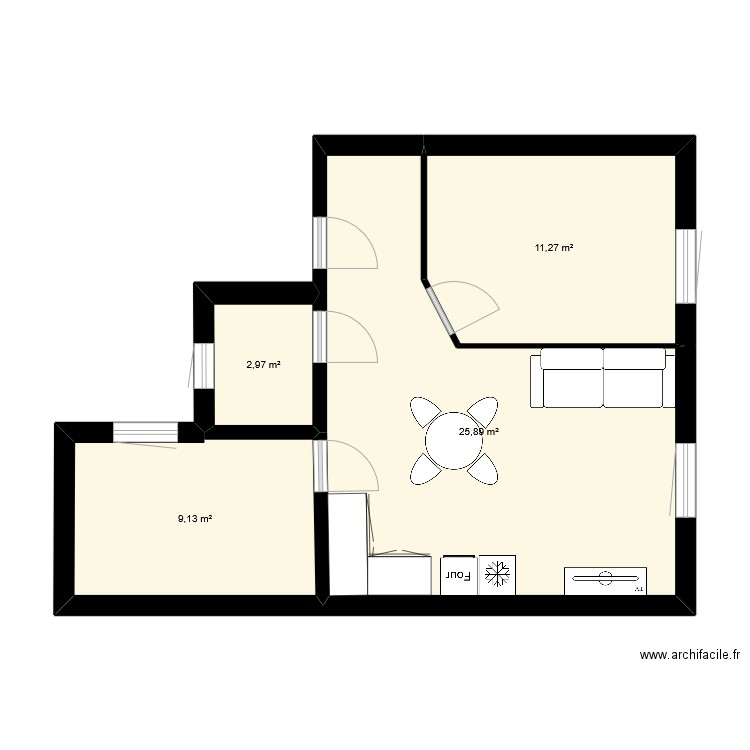 Apt 3 modif cuisine. Plan de 4 pièces et 49 m2