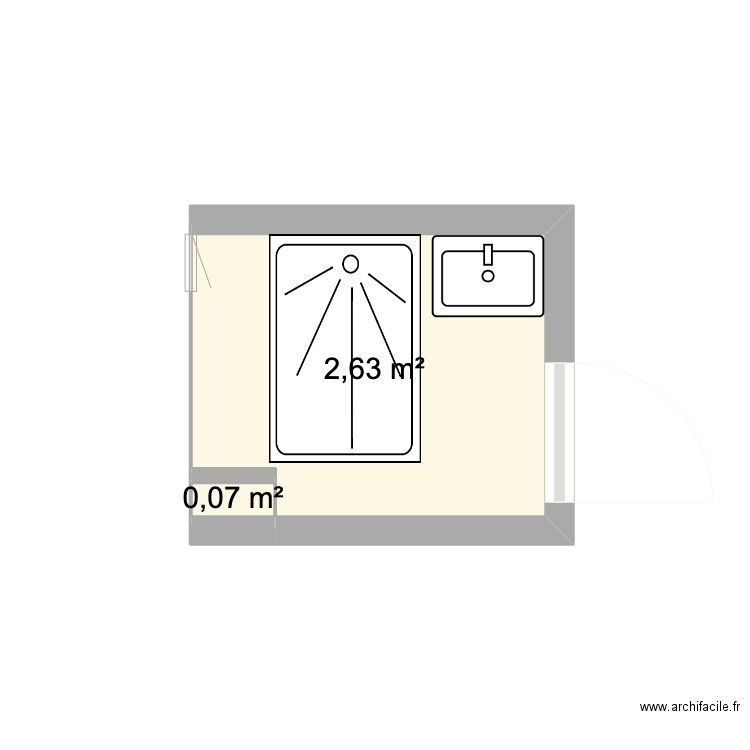 dimi bain. Plan de 2 pièces et 3 m2