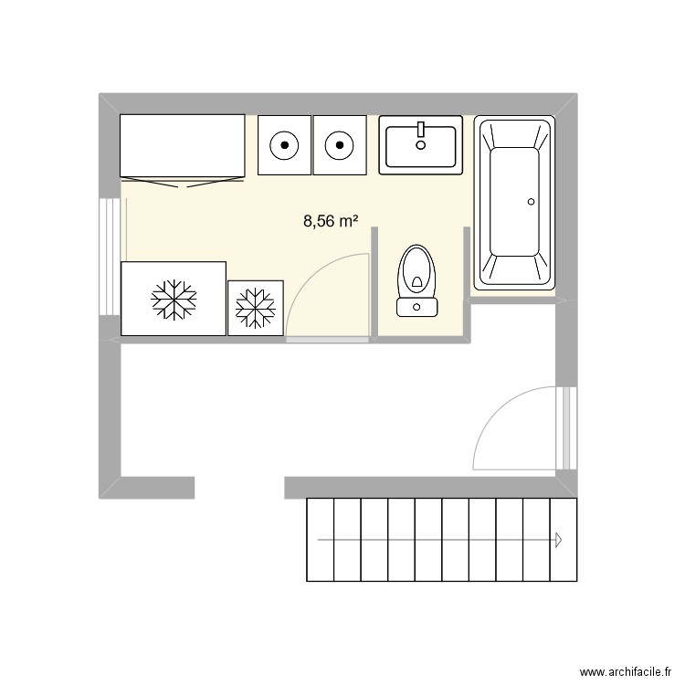 sdb et wc sous sol2. Plan de 1 pièce et 9 m2