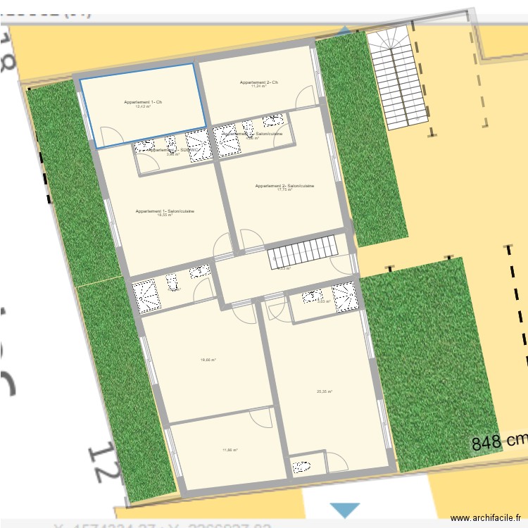 parking sabot. Plan de 25 pièces et 629 m2