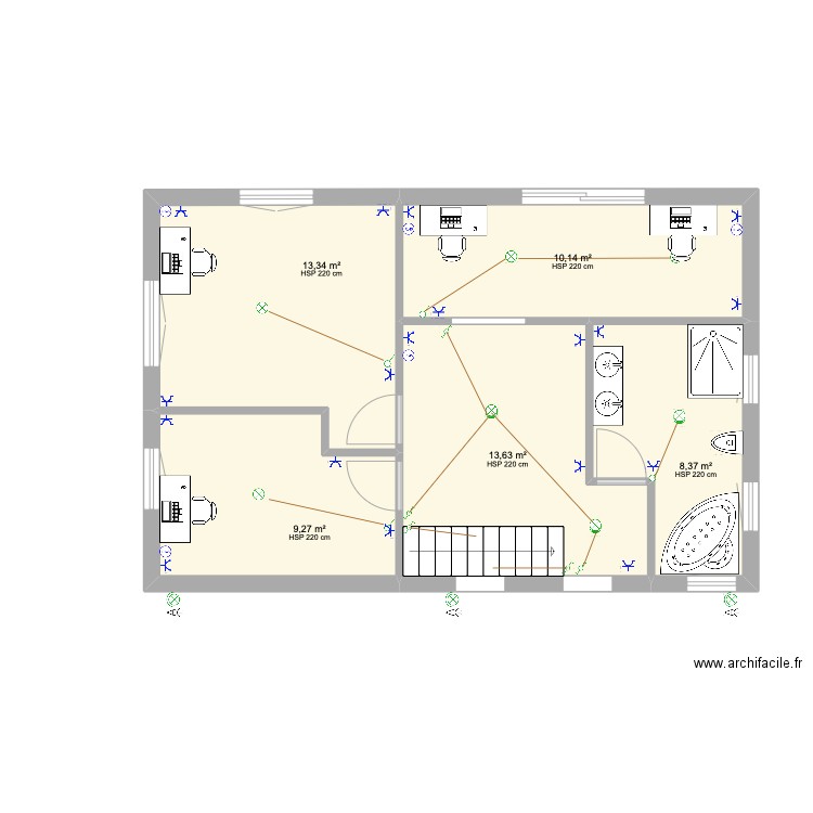 REZ SUPERIEUR ELEC 2. Plan de 6 pièces et 57 m2