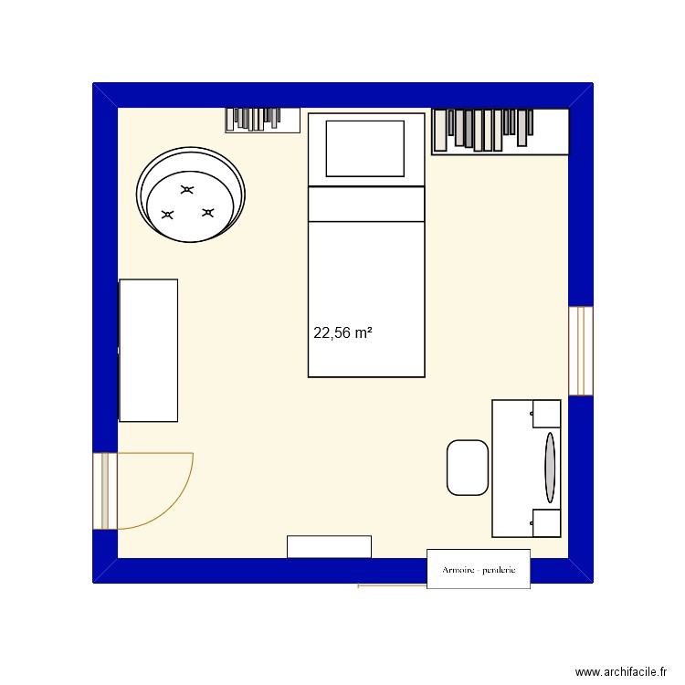 mila chambre. Plan de 1 pièce et 23 m2