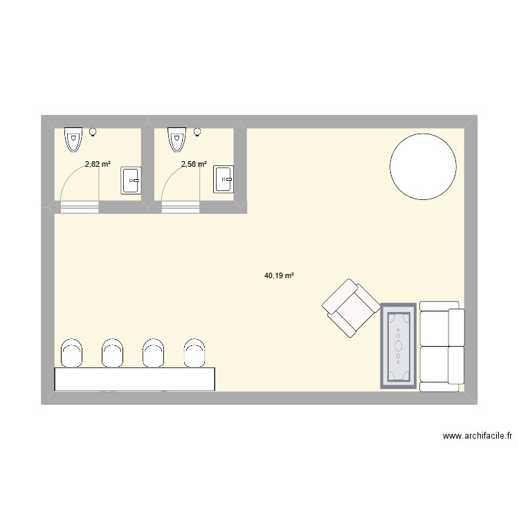 étage boutique . Plan de 3 pièces et 46 m2