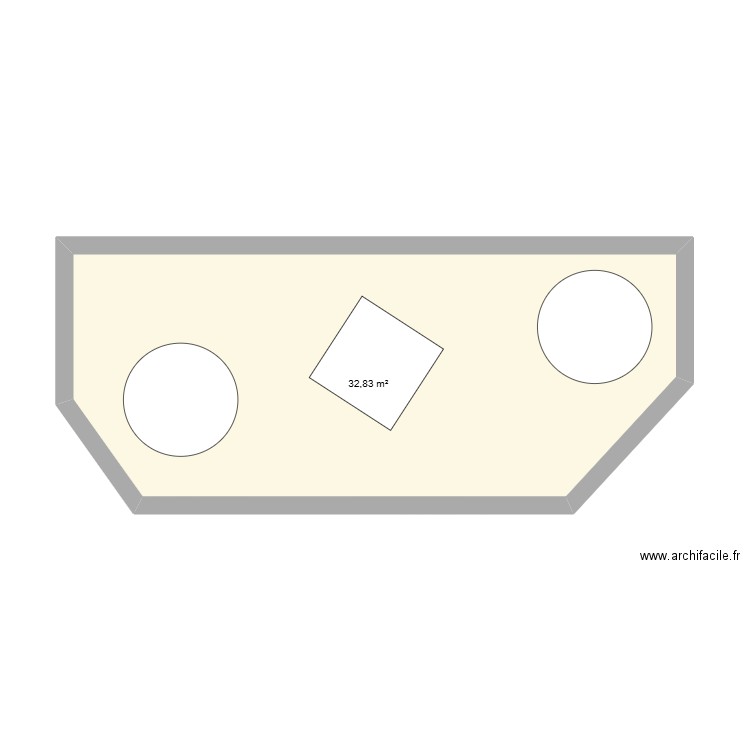 parterre avant. Plan de 1 pièce et 33 m2