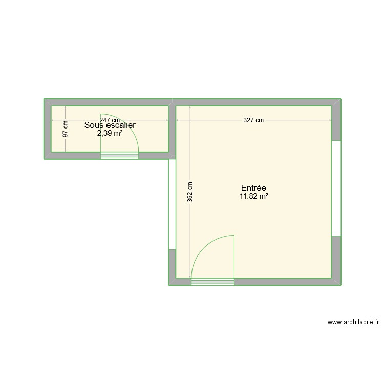 Entrée maison. Plan de 2 pièces et 14 m2