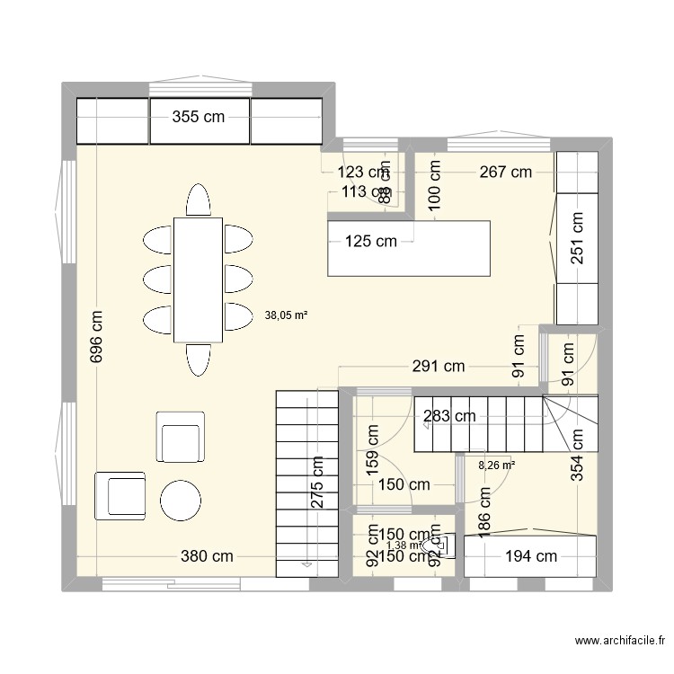 RDC Cheval. Plan de 3 pièces et 48 m2