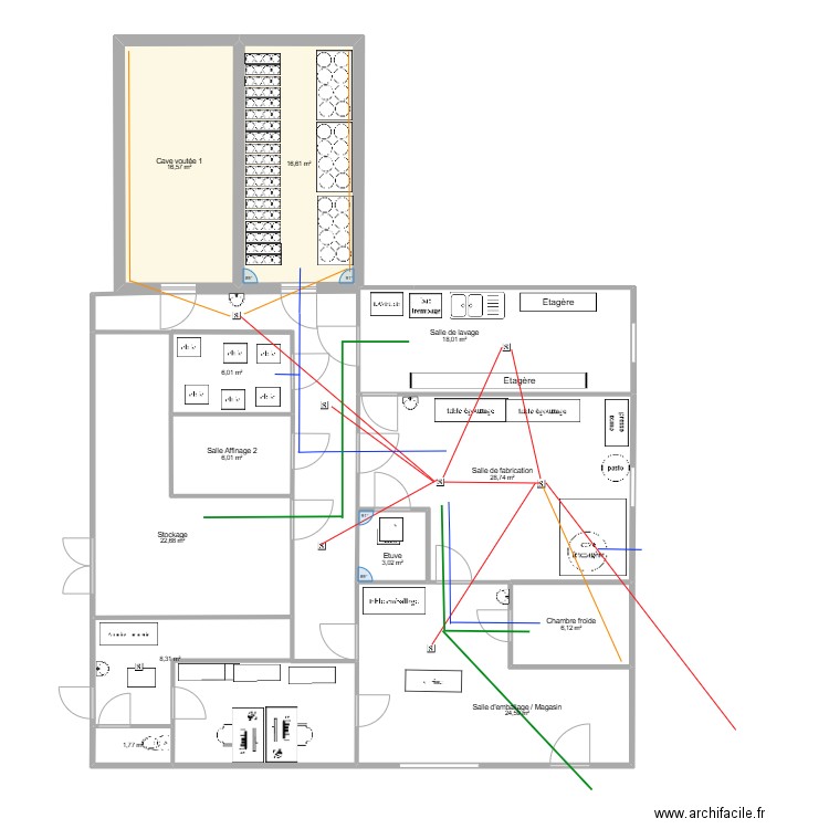 Plan Fromagerie aménagé PMS. Plan de 12 pièces et 158 m2