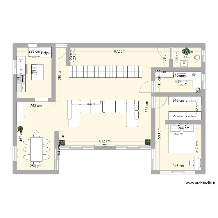 RDC maison. Plan de 5 pièces et 88 m2