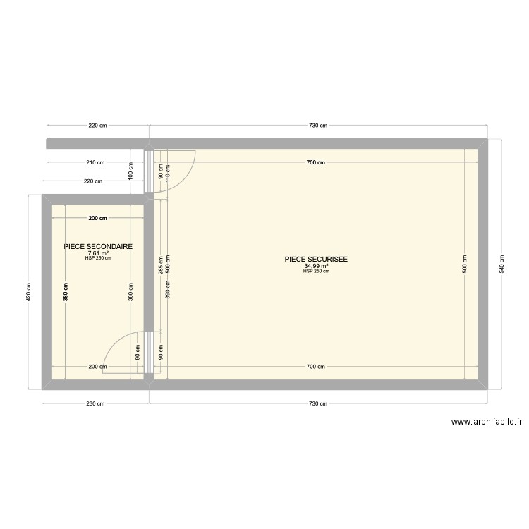 PIECE ECONOMIQUE. Plan de 2 pièces et 43 m2