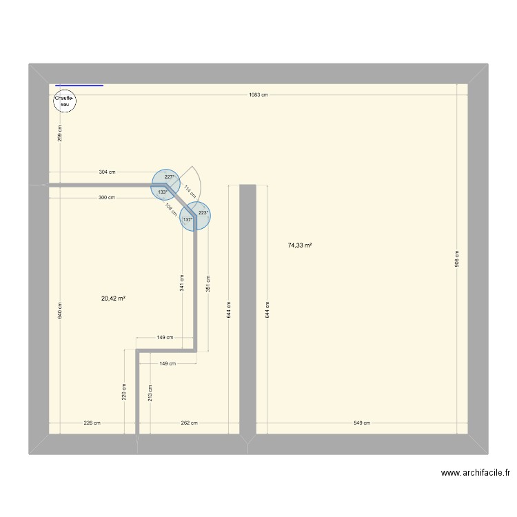 Sous sol. Plan de 2 pièces et 95 m2