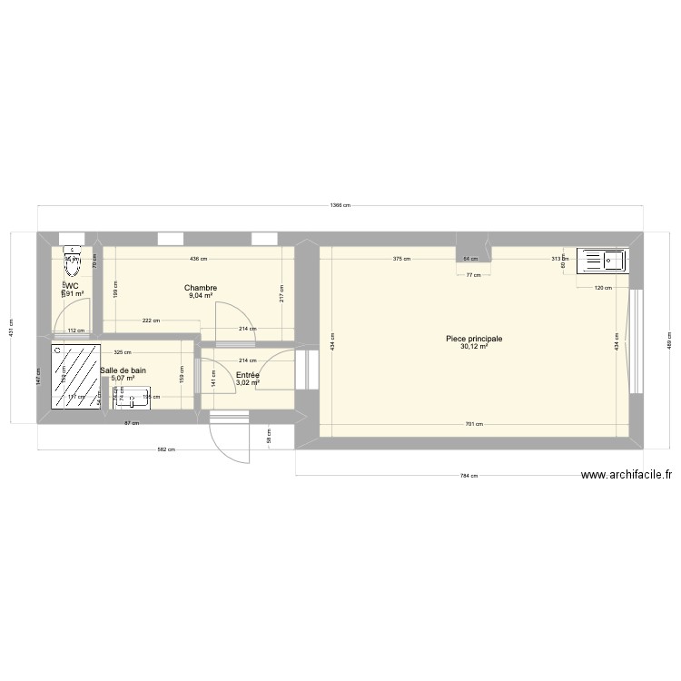 Cantine appartement. Plan de 5 pièces et 49 m2