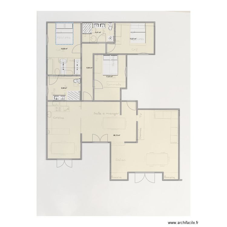 maisaon St Chamas. Plan de 7 pièces et 123 m2