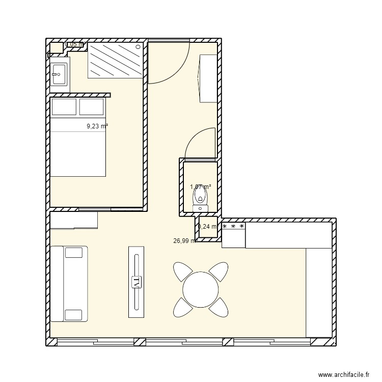 Maquette 38m2. Plan de 5 pièces et 38 m2