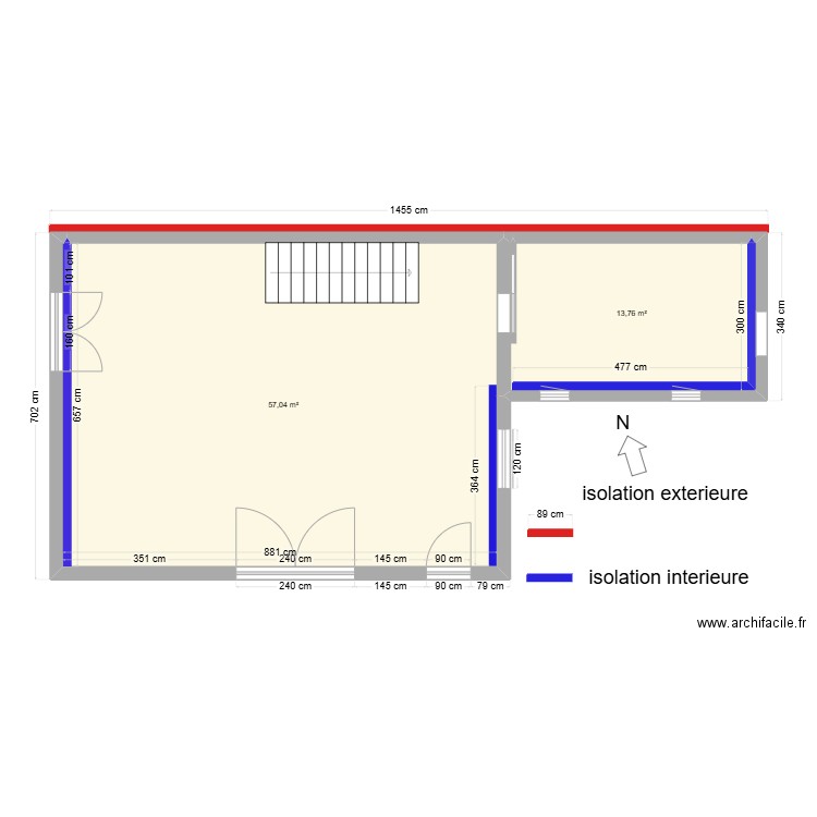 cabanon rdc isolation. Plan de 2 pièces et 71 m2