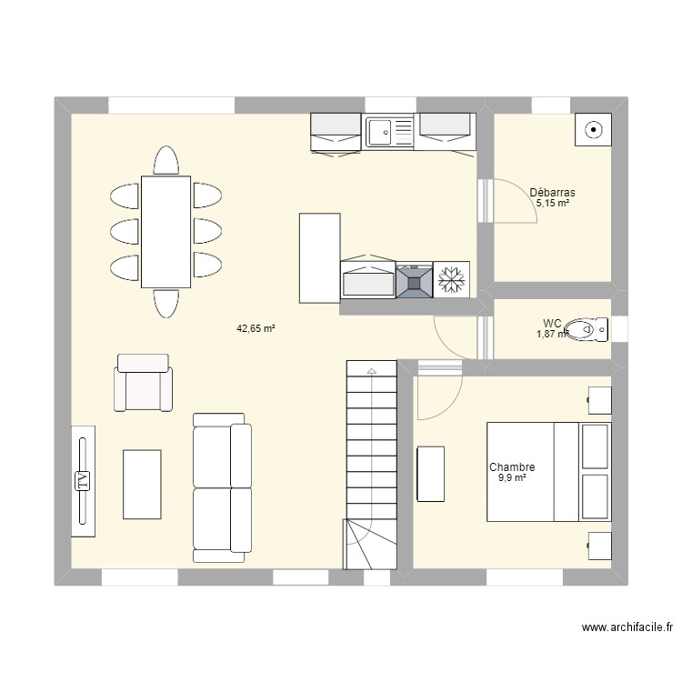 st aubin. Plan de 4 pièces et 60 m2