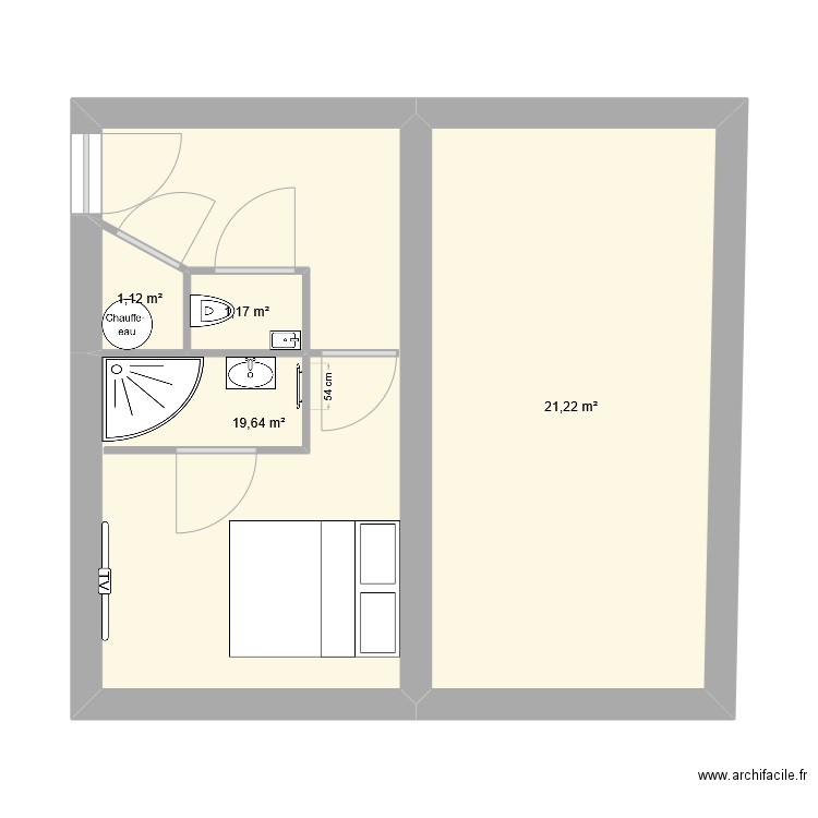 garage modifié 1. Plan de 4 pièces et 43 m2