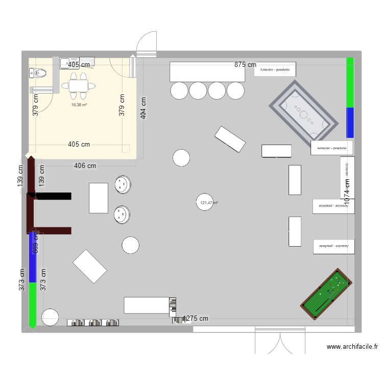 local. Plan de 2 pièces et 137 m2