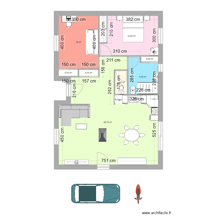 plan Manu & Colette. Plan de 9 pièces et 80 m2