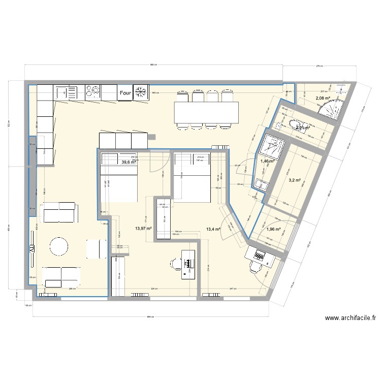 Moissons RDC 2 chambres et 2 ode. Plan de 8 pièces et 78 m2