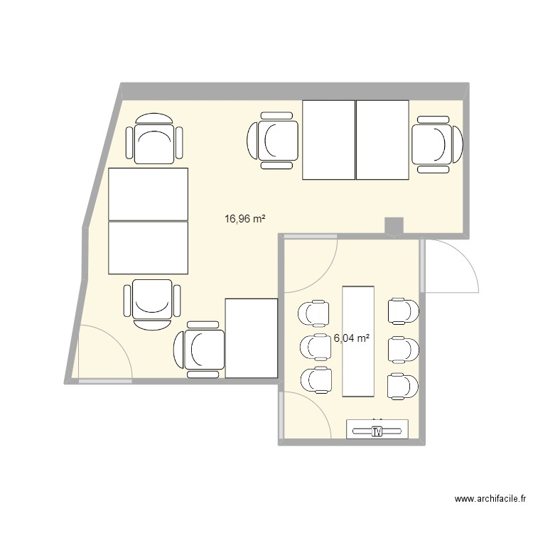 Bureau Boulogne. Plan de 2 pièces et 23 m2