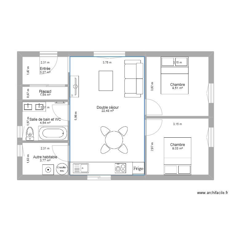 Didacticiel électricité. Plan de 7 pièces et 54 m2