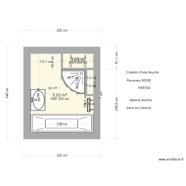 Salle de bain THULEAU. Plan de 2 pièces et 7 m2