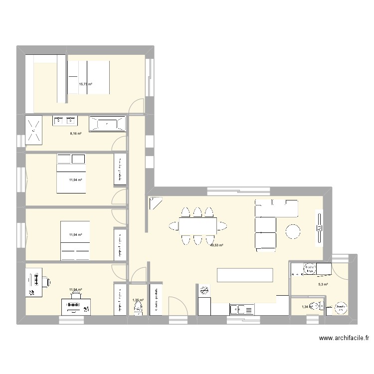 MAISON. Plan de 9 pièces et 117 m2