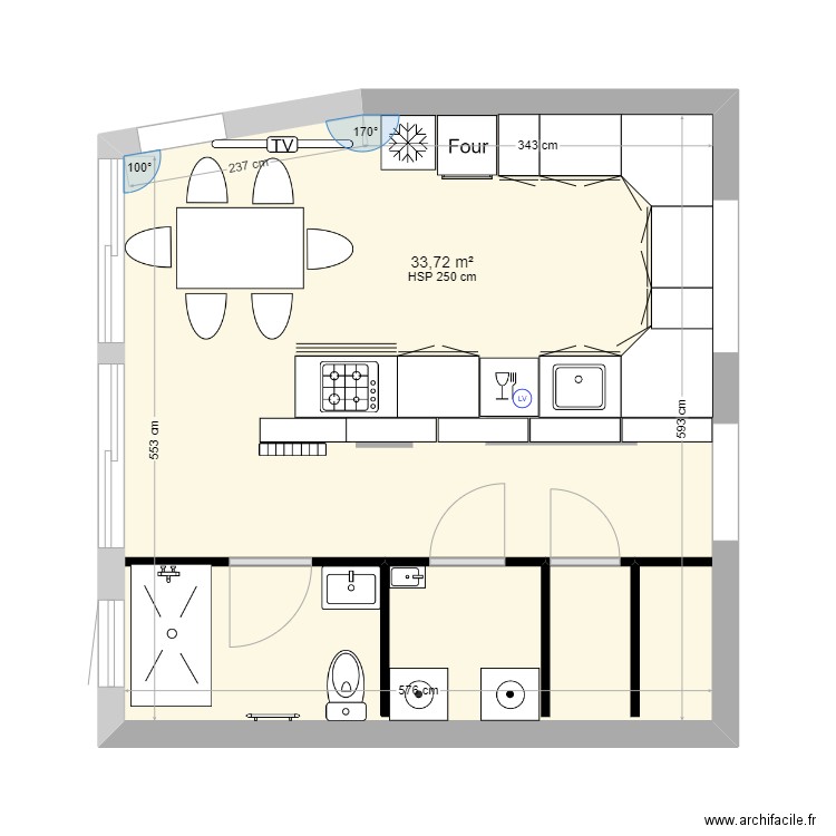 CUISINE. Plan de 1 pièce et 34 m2