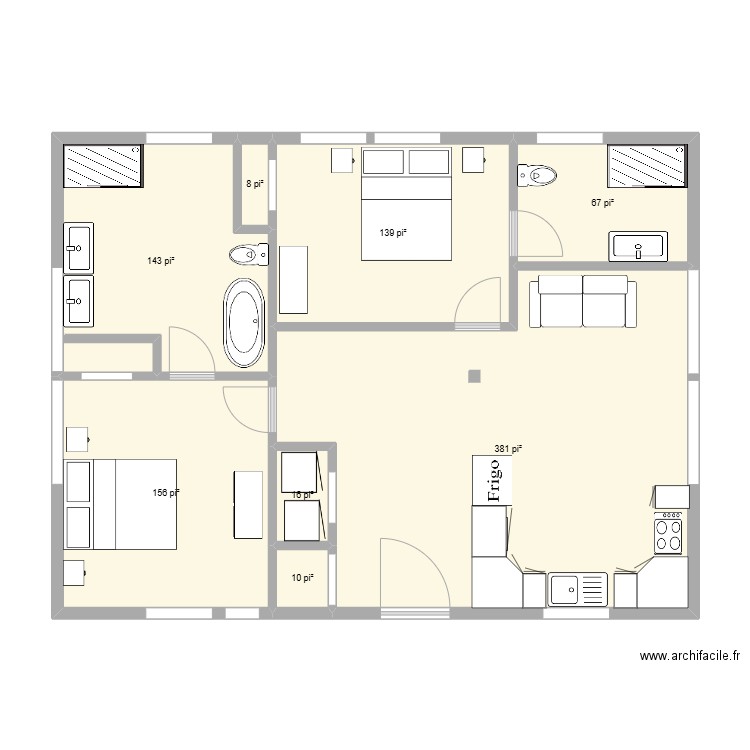 chfion. Plan de 8 pièces et 85 m2