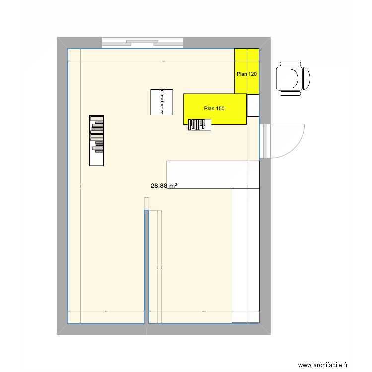 Bureau. Plan de 1 pièce et 29 m2