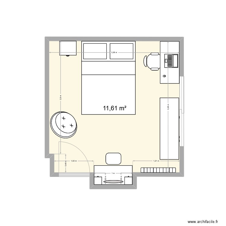 chambre lilou. Plan de 1 pièce et 12 m2