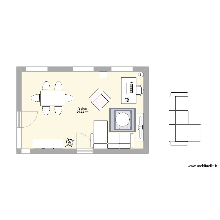 Salon 2.0. Plan de 1 pièce et 26 m2