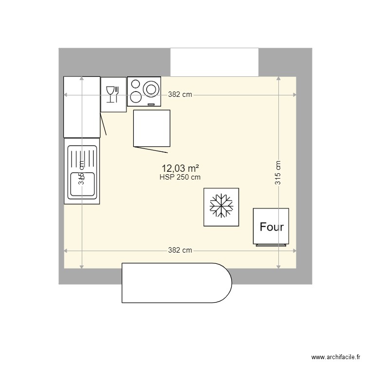 Cuisine p1. Plan de 1 pièce et 12 m2