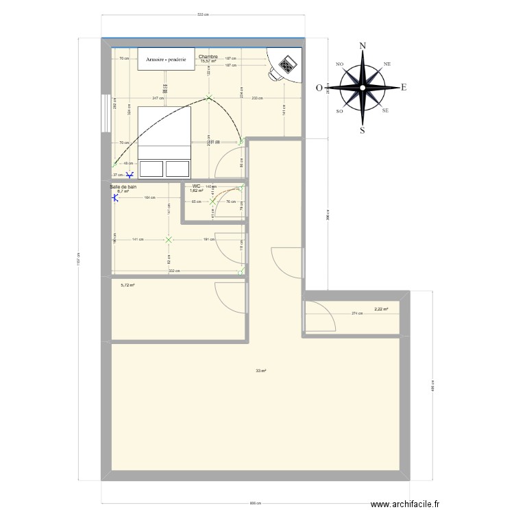 appartement f2 Timéo. Plan de 6 pièces et 65 m2