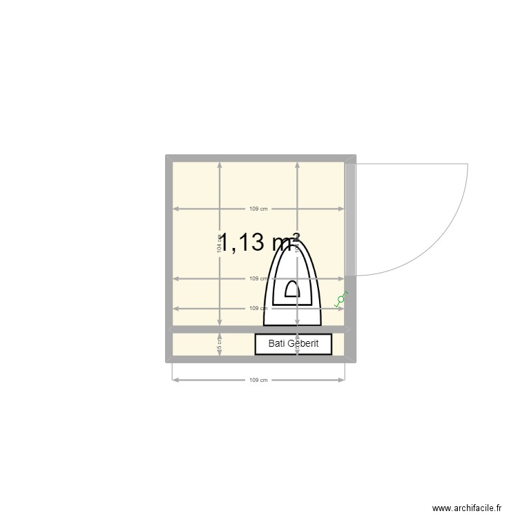 WC E1. Plan de 2 pièces et 1 m2