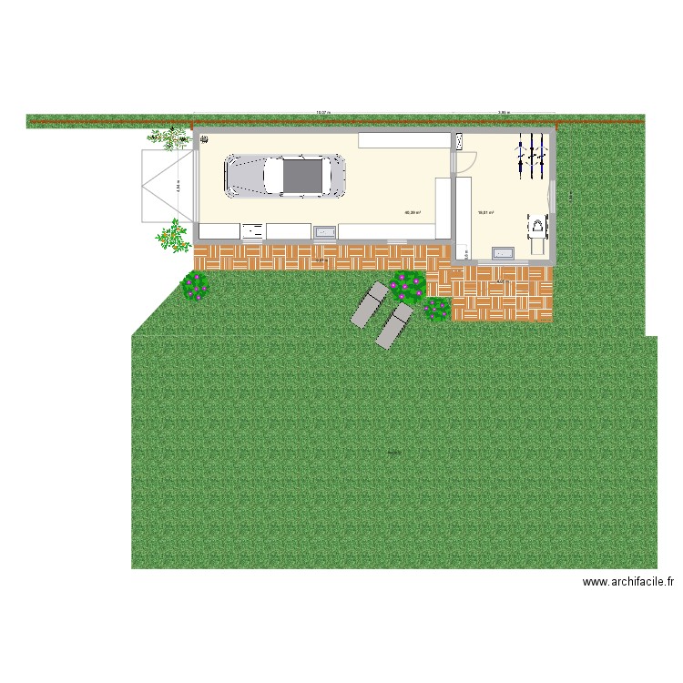 Garage-Atelier. Plan de 2 pièces et 58 m2