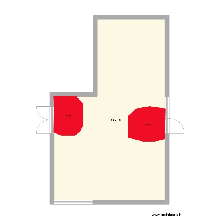 salle AVF. Plan de 1 pièce et 59 m2