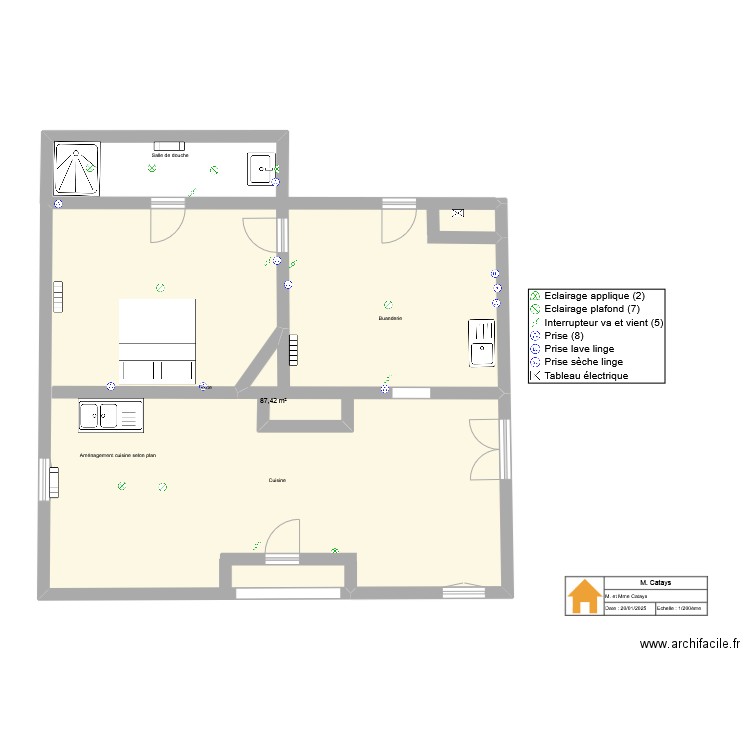 M. Catays. Plan de 1 pièce et 87 m2