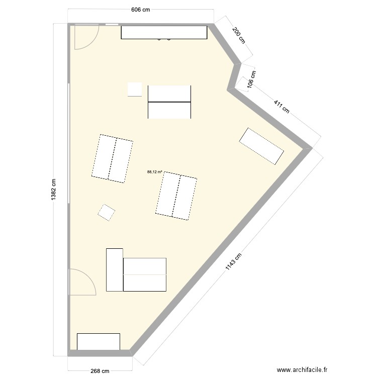 plan de la classe. Plan de 1 pièce et 88 m2