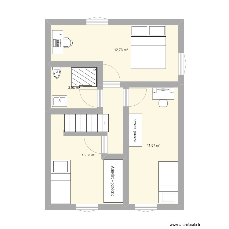 etage3. Plan de 4 pièces et 42 m2