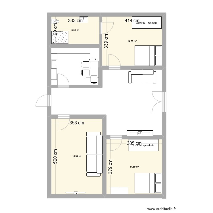 MAISON BLED. Plan de 4 pièces et 53 m2