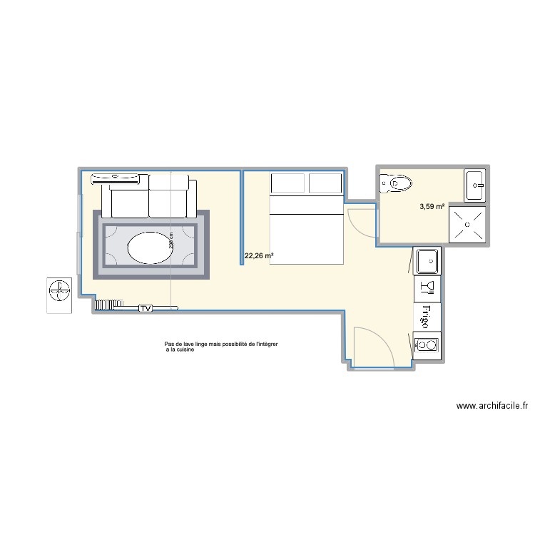 projet PAM PAM 3. Plan de 2 pièces et 26 m2