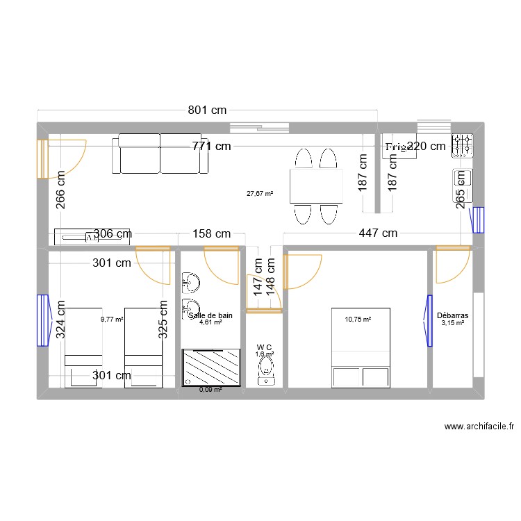 Maison 2 chambres. Plan de 7 pièces et 58 m2