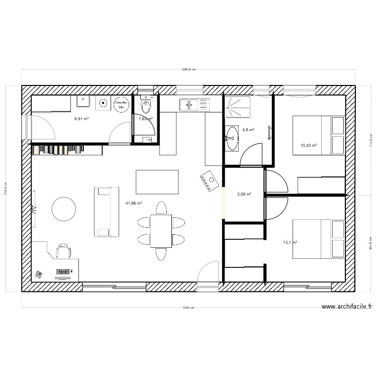 plan 01. Plan de 7 pièces et 82 m2