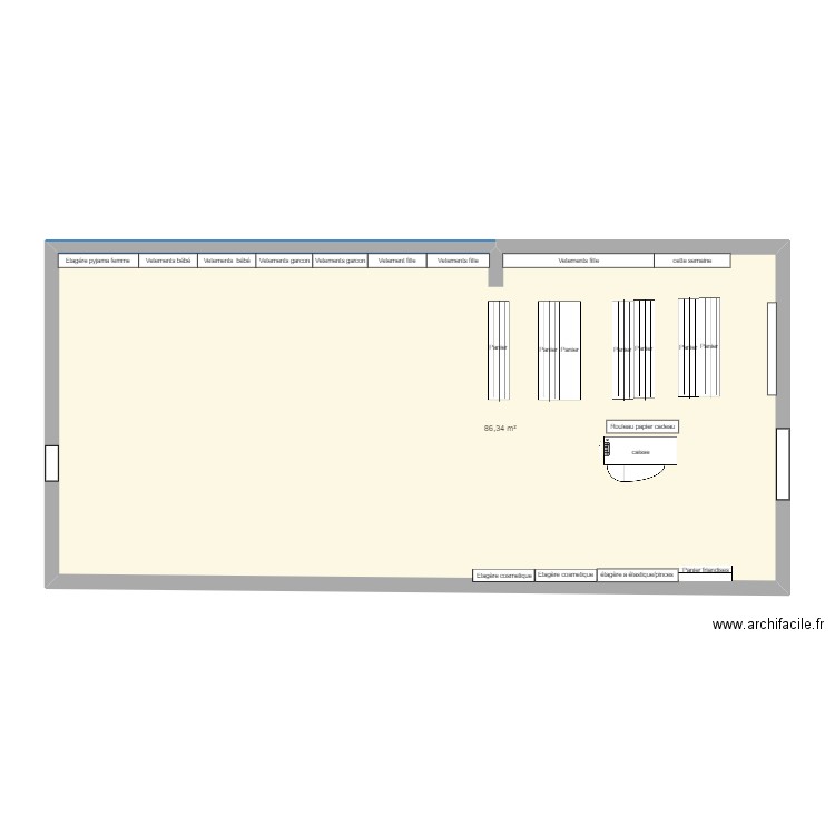 zeeman. Plan de 1 pièce et 86 m2