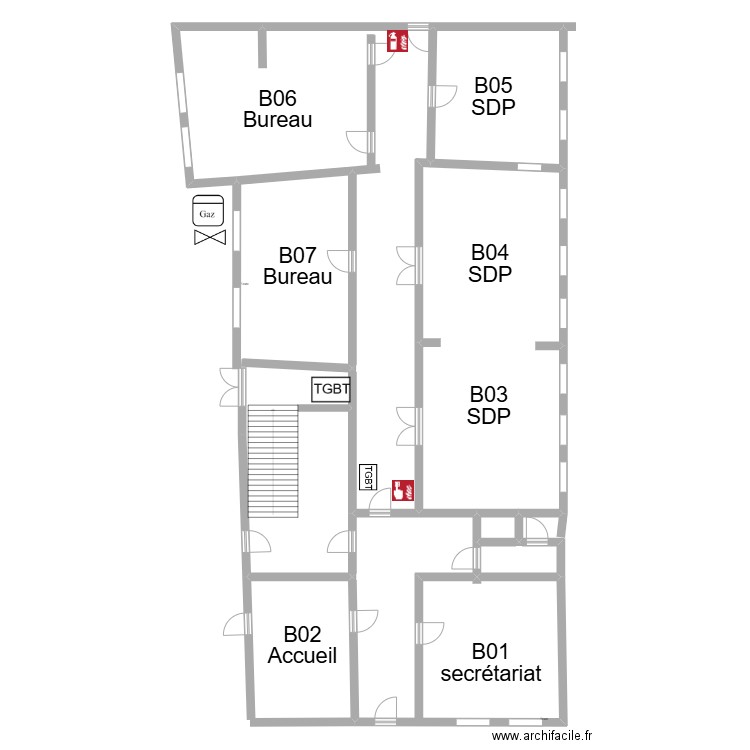 Résédas B niv 0 Electricité. Plan de 6 pièces et 212 m2