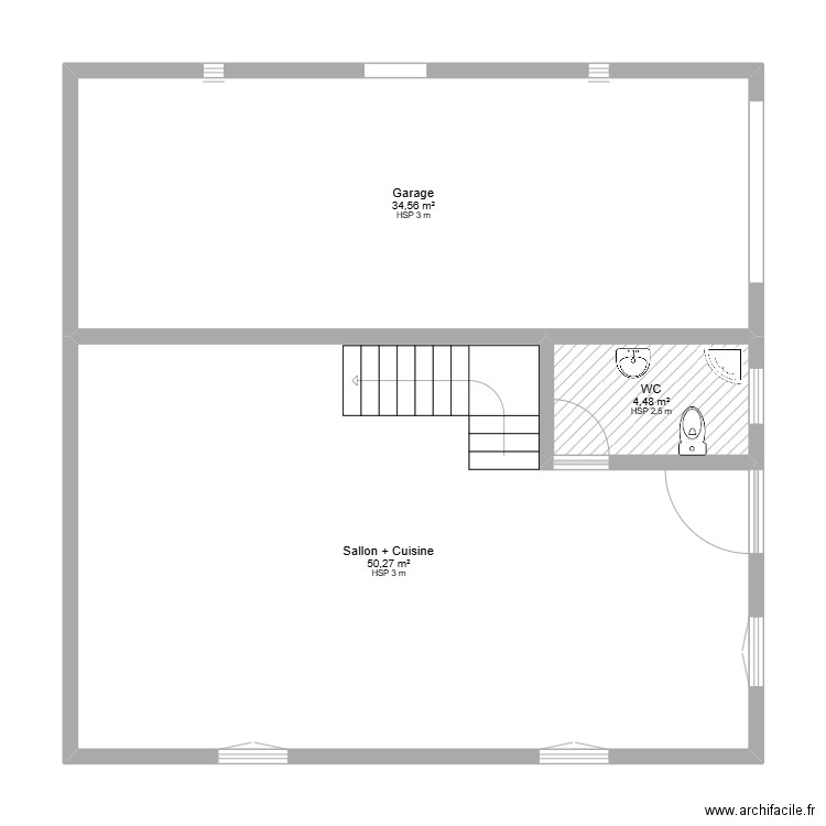 plan. Plan de 3 pièces et 89 m2