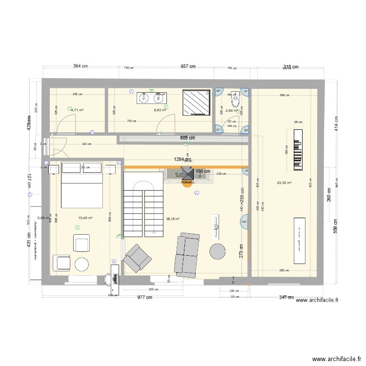 ESSAI SUPERPOSITION. Plan de 6 pièces et 55 m2