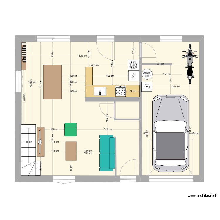 Maison. Plan de 3 pièces et 70 m2